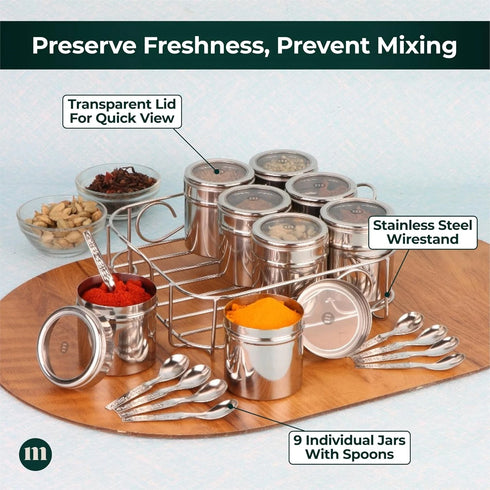 9-in-1 Steel Masala Box | Airtight Spice Containers with Lid | Multi-Purpose Kit