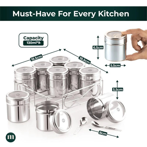 9-in-1 Steel Masala Box | Airtight Spice Containers with Lid | Multi-Purpose Kit
