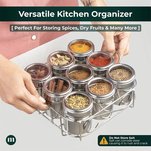 9-in-1 Steel Masala Box | Airtight Spice Containers with Lid | Multi-Purpose Kit