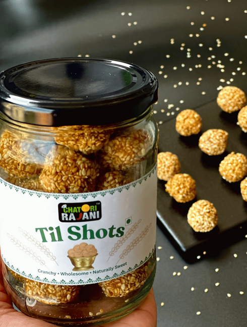 Chatori Rajani Til Shots (Sesame Jaggery Bites)