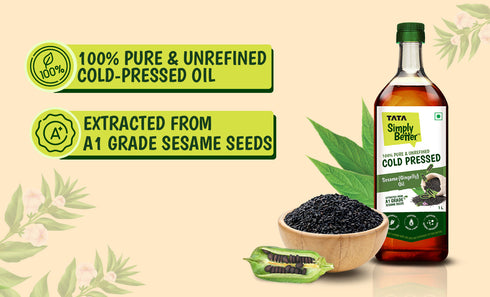 Tata Simply Better Sesame (Gingelly) Oil 1L | 100% Pure | Unrefined & Cold-pressed | Hexane-Free