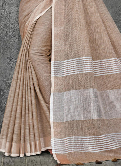 Deeva Sarees Brown Linen Saree