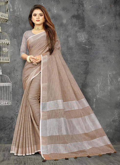 Deeva Sarees Brown Linen Saree