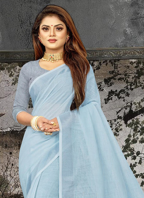 Deeva Sarees Sky Blue Linen Saree