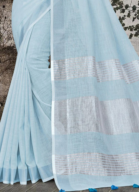 Deeva Sarees Sky Blue Linen Saree