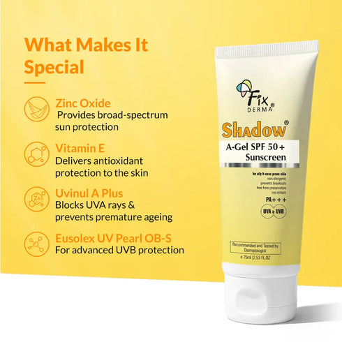 FixDerma Shadow A gel SPF 50+ Sunscreen | Oil-Free Sun Protection for Acne-Prone Skin