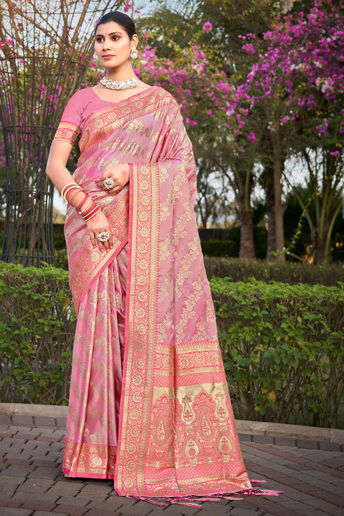Deeva Sarees Taffy Pink Satan Silk Saree