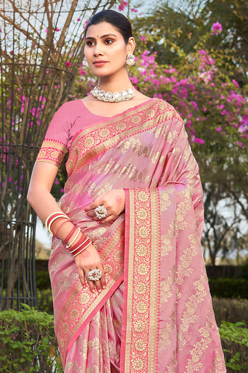 Deeva Sarees Taffy Pink Satan Silk Saree