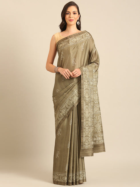 Deeva Sarees Olive Green Cotton Saree