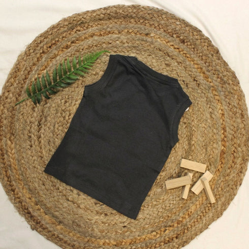 Bachpan kids wear New Born Sleeveless Graphic Tee — Charcoal Ash