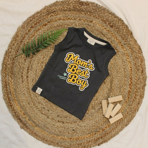 Bachpan kids wear New Born Sleeveless Graphic Tee — Charcoal Ash