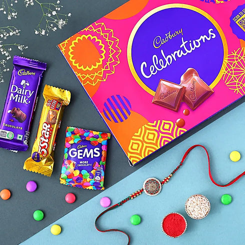 Pearl and Beads Meenakari Rakhi With Cadbury Celebrations