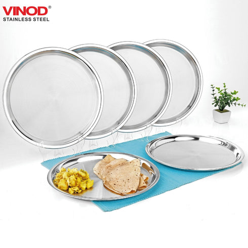 Vinod Stainless Steel China Plate Set of 6 28 cm Lunch and Dinner Plate Highest Quality Stainless Steel Mirror Finish Rust Free