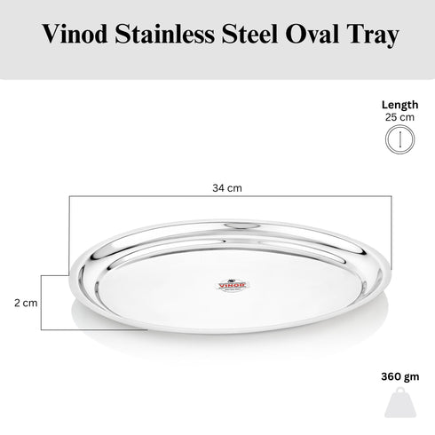Vinod Stainless Steel Oval Rice Tray with Highest Grade Stainless Steel Mirror Finish Rust Free Tough and Durable Easy to Clean