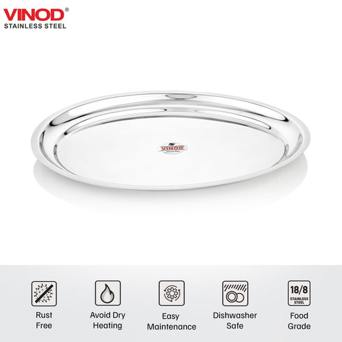 Vinod Stainless Steel Oval Rice Tray with Highest Grade Stainless Steel Mirror Finish Rust Free Tough and Durable Easy to Clean