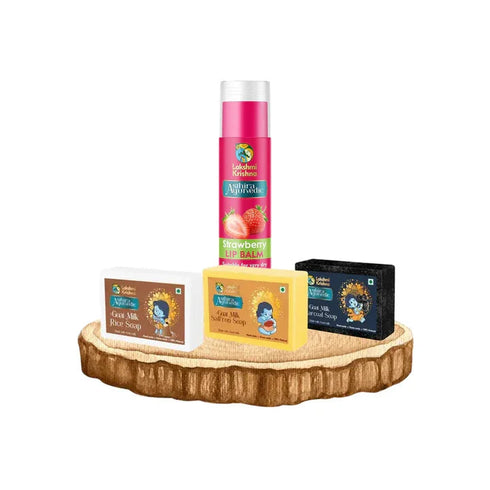 Lakshmi Krishna Naturals Strawberry Lip Balm + Combo of Goat Milk Soap