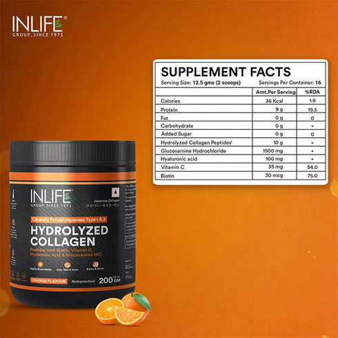 Inlife Hydrolyzed Collagen Peptides Powder | orange