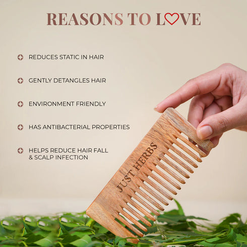 Just Herbs Handmade Wide-Tooth Neem Comb 35g