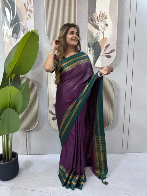 Ethnic Suits Trending Zip and go Saree in Purple