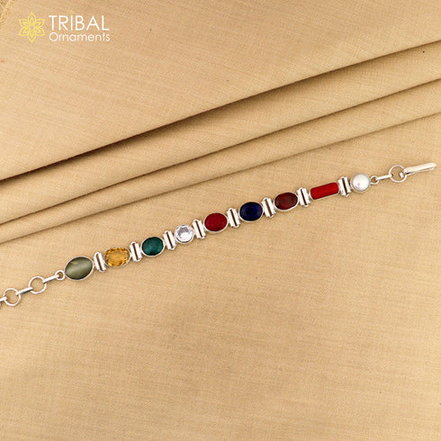 19 GM 925 sterling silver Navratan unisex nine stone bracelet sbr742