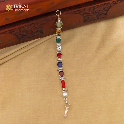 19 GM 925 sterling silver Navratan unisex nine stone bracelet sbr742