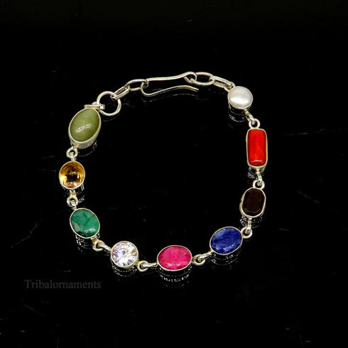 925 sterling silver Navratan stone nine stone bracelet Stunning stylish jewelry nsbr415