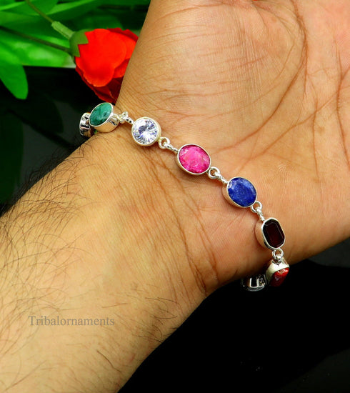 925 sterling silver Navratan stone nine stone bracelet Stunning stylish jewelry nsbr415