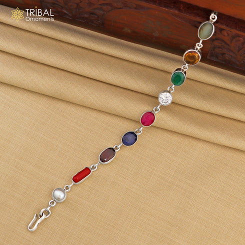 925 sterling silver Navratan stone nine stone bracelet Stunning stylish jewelry nsbr415