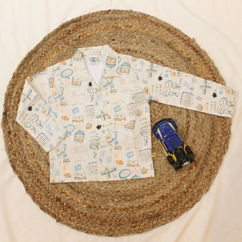 Bachpan kids wear New Born Whimsical Doodle Sketch With Yellow Strips Cotton Night Suit