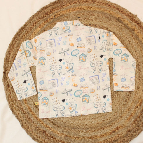 Bachpan kids wear New Born Whimsical Doodle Sketch With Yellow Strips Cotton Night Suit