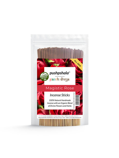 Khadi India Pushpshala Organic Handmade Incense Sticks Jumbo Zipper Month Pack - Majestic Rose (200GM)