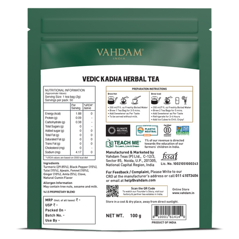 Vahdam Tea Vedic Kadha Herbal Tea Tisane