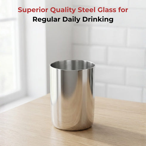 Vinod Stainless Steel Amrapali Glass Set of 6 with High Grade Stainless Steel Mirror Finish Tough and Strong Dishwasher Safe 7 Inch