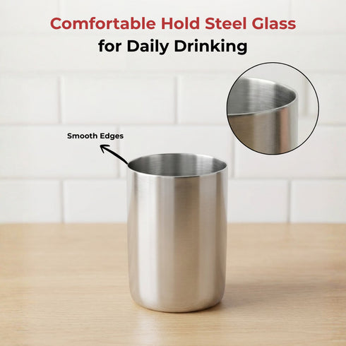 Vinod Stainless Steel Amrapali Glass Set of 6 250 ml with Highest Grade Steel Mirror Finish Strong and Tough Dishwasher Safe and Rust Free
