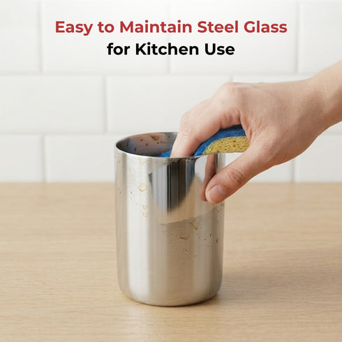 Vinod Stainless Steel Amrapali Glass Set of 6 with High Grade Stainless Steel Mirror Finish Tough and Strong Dishwasher Safe 7 Inch