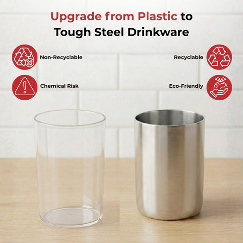 Vinod Stainless Steel Amrapali Glass Set of 6 with High Grade Stainless Steel Mirror Finish Tough and Strong Dishwasher Safe 7.5 Inch