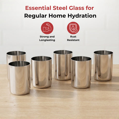 Vinod Stainless Steel Amrapali Glass Set of 6 300 ml with Highest grade Steel Mirror Finish Easy to Clean Rust Free and Dishwasher Safe