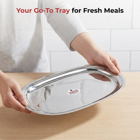 Vinod Stainless Steel Salad Tray with Highest Grade Stainless Steel Mirror Finish Tough and Strong Rust free and Dishwasher Safe