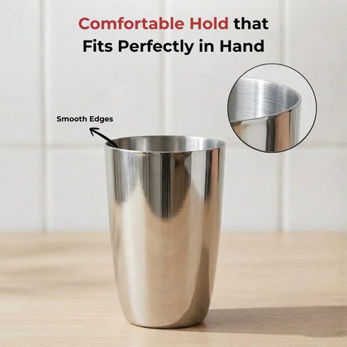 Vinod Stainless Steel Passion Glass Set of 6 300 ml with Highest Grade Steel Mirror Finish Long Lasting and Durable Dishwasher Safe