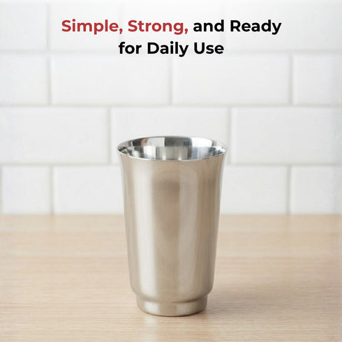 Vinod Stainless Steel Sheetal Glass Set of 6 300 ml with Highest Grade Stainless Steel Tough and Strong Rust Free and Dishwasher Safe