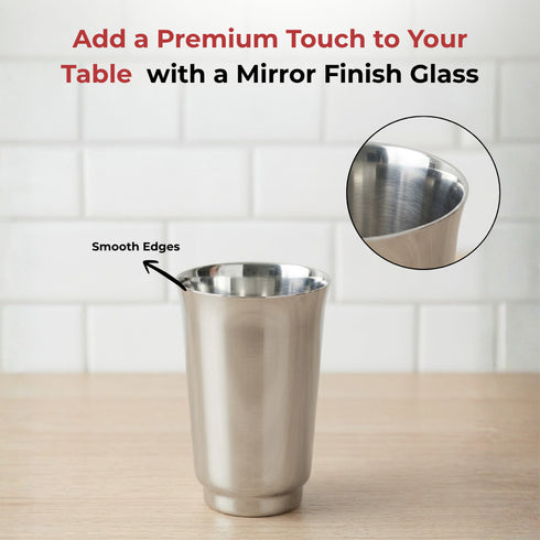 Vinod Stainless Steel Sheetal Glass Set of 6 300 ml with Highest Grade Stainless Steel Tough and Strong Rust Free and Dishwasher Safe
