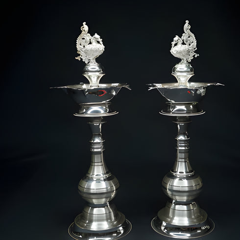 Pure Silver Peacock Design Fancy Pair Diya 350g