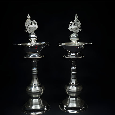 Pure Silver Peacock Design Fancy Pair Diya 350g