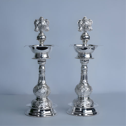 Pure Silver Shanku Chakra Lamp Stand Pair 403.2g