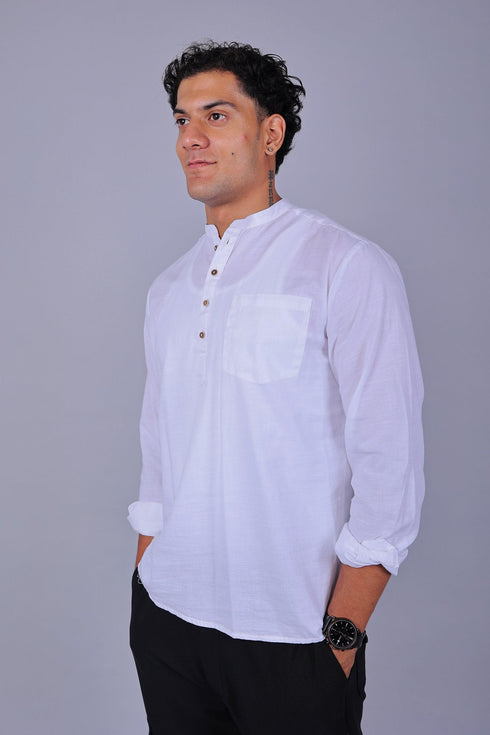 Veshbhoshaa Bluebird Men'S Short Kurta In White - 100% Pure Cotton