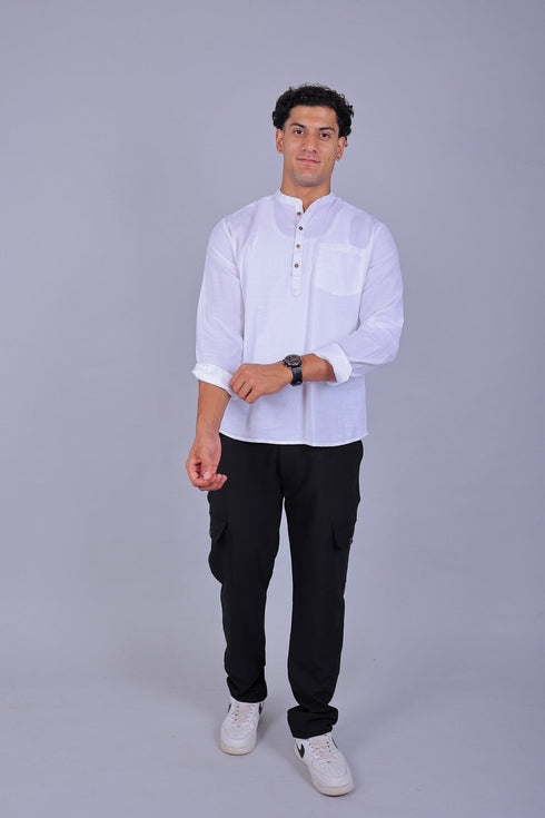 Veshbhoshaa Bluebird Men'S Short Kurta In White - 100% Pure Cotton