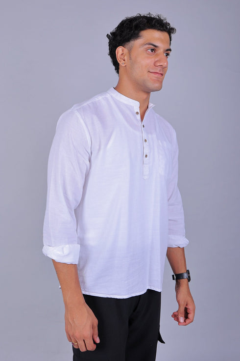 Veshbhoshaa Bluebird Men'S Short Kurta In White - 100% Pure Cotton