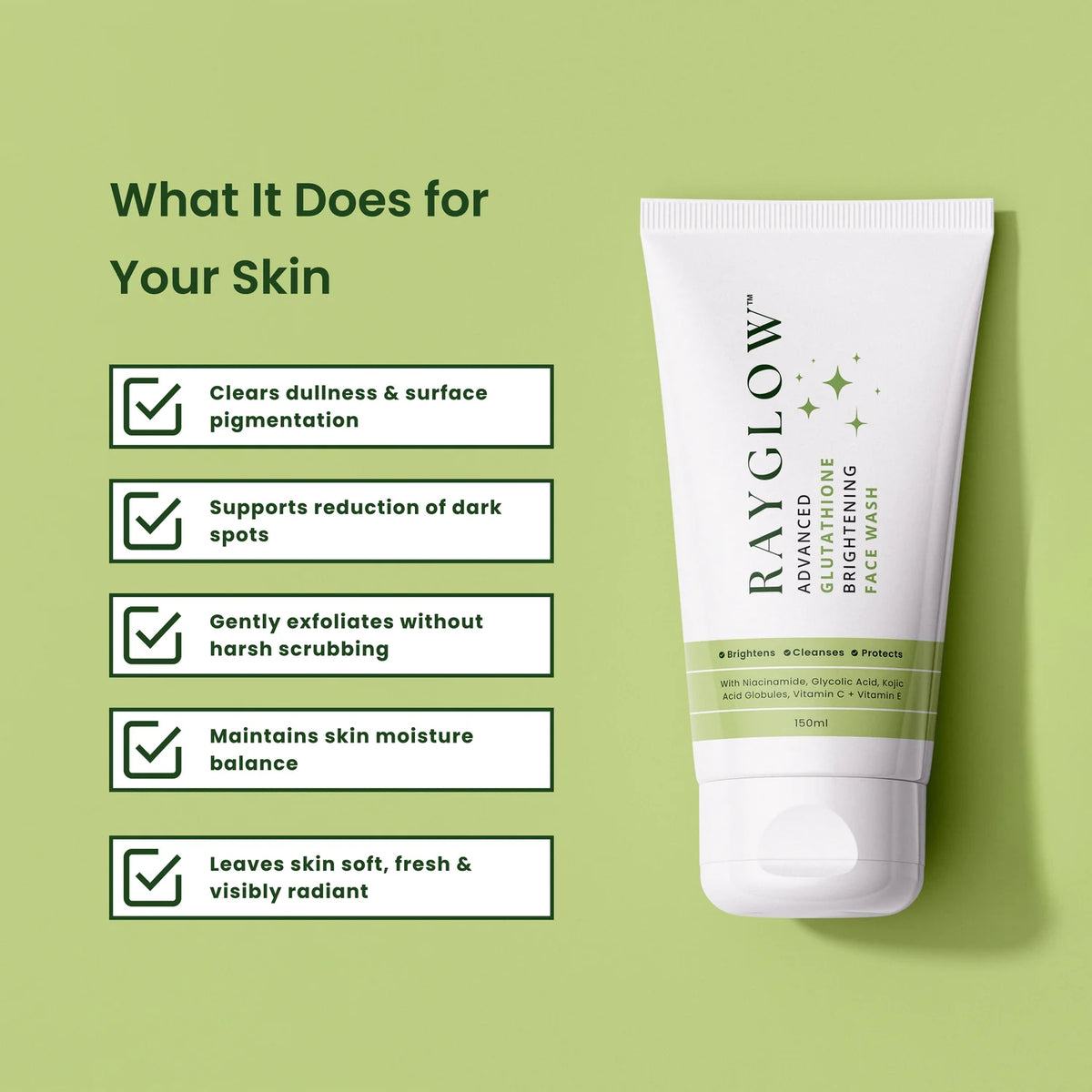 glutathione glow face wash LW | Skin & Radiance | All Skin Types (100 ML) Rayglow Advanced Glutathione Brightening Face