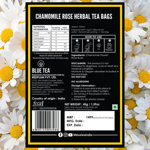 Blue Tea Chamomile Rose Tea | 30 Teabags