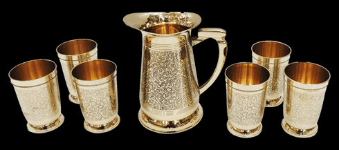 Brass 1 Jug And 6 Glass Set 2Kg